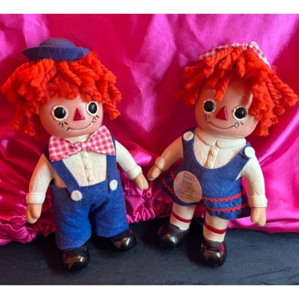 Vintage Raggedy Ann and Andy Coin Bank Set Columbus Federal Savings & Loan Pair